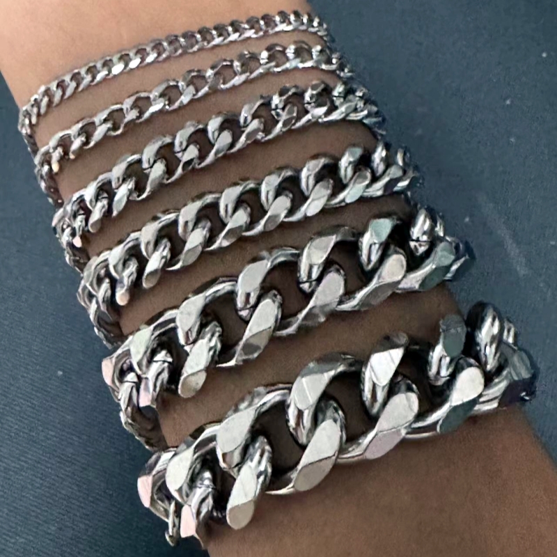 HNSP-pulsera de cadena cubana de acero inoxidable para hombre, accesorio de joyería de tamaño ajustable, 3MM-15MM de grosor