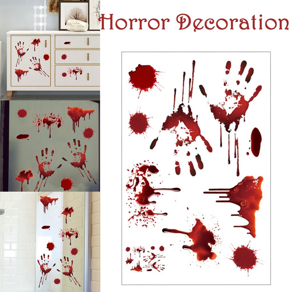 Horrible Halloween Bloody Handprint Stickers Wall Window Door Floor Decal Stickers Halloween Party Decor Haunted House Prop#p