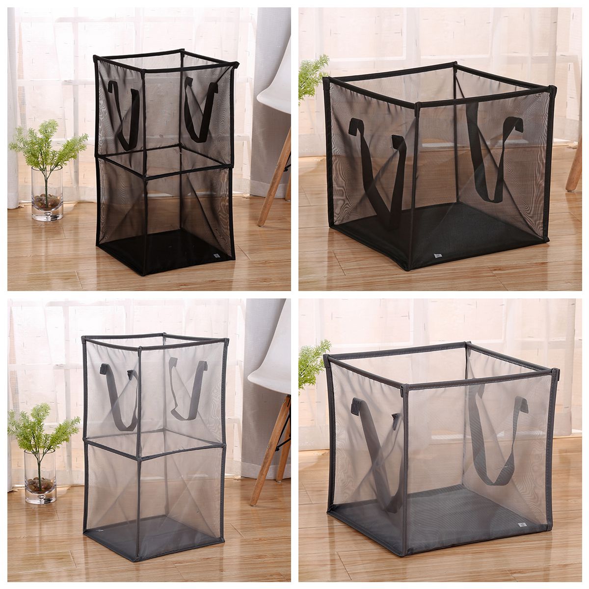 Breathable Mesh Foldable Laundry Basket Organizer For Dirty Clothes Laundry Hamper large Sorter Grids Collapsible Folding Basket