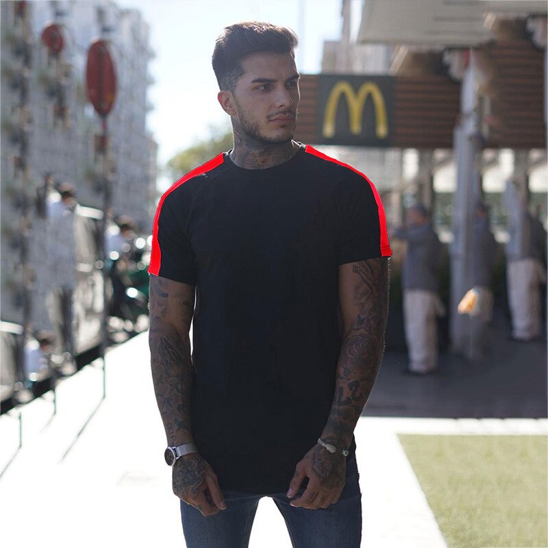 Men cotton t shirt Personality Print T-shirts Casual Slim Tee Tops Male Gyms Fitness Bodybuilding Clothing