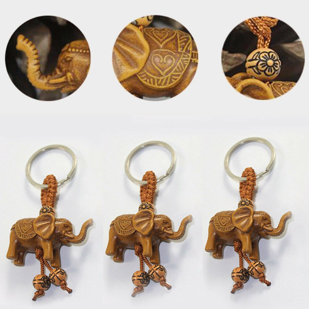 LLavero de elefante de acero inoxidable, llavero de madera de Durazno con llave única para , 1 Uds.