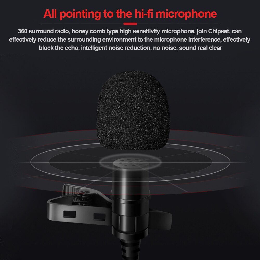 3.5mm Recording Microphone Lapel Clip-on Mic Cellphones Clip Podcast Noiseless Microphone for Bloggers with 3.0m Wire