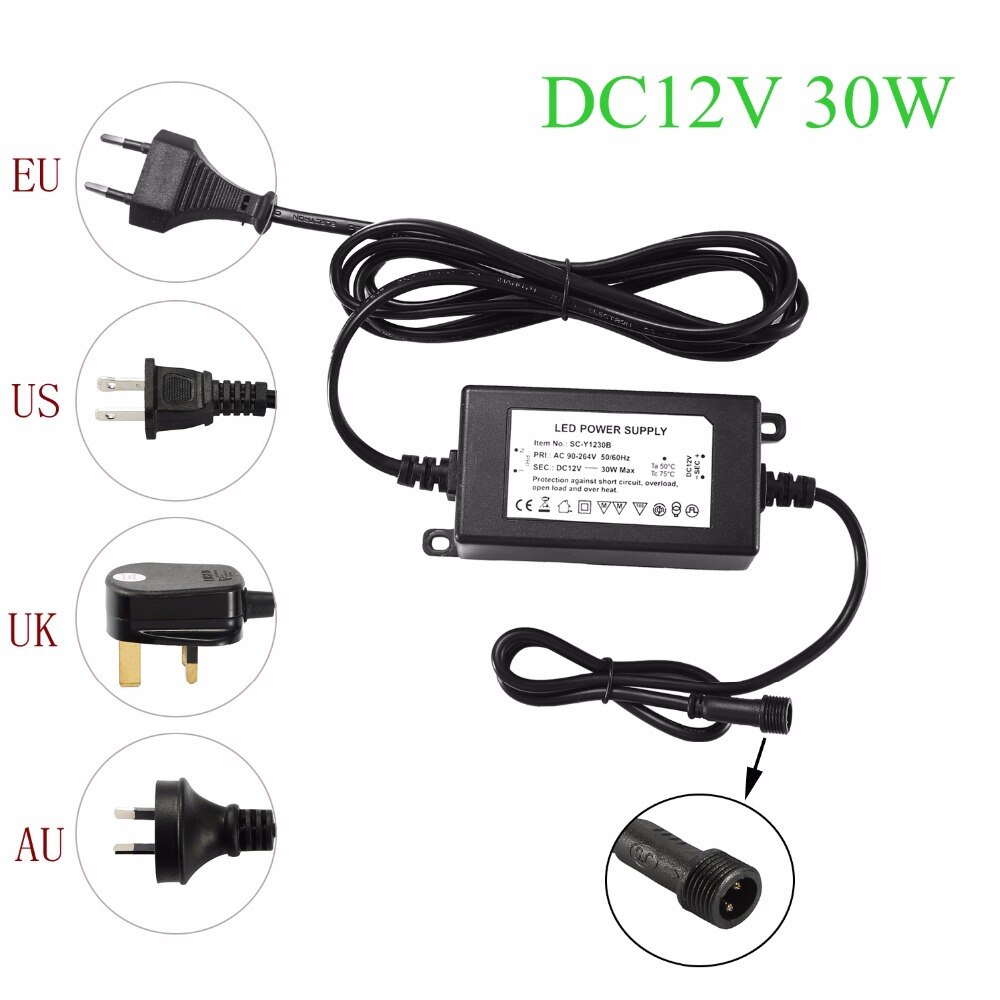 IP67 Waterdichte DC12V 30 W Transformator Voeding Driver voor LED Licht Outdoor of Indoor EU, VS, UK, AU plug