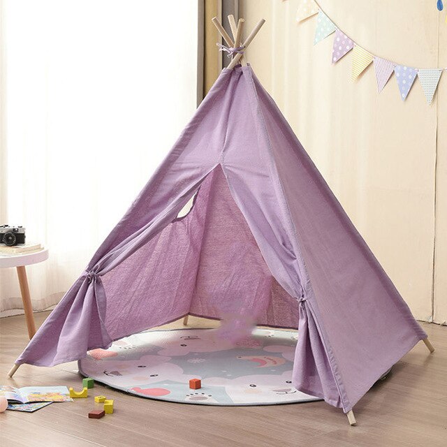 Tienda de campaña portátil para niños de 1,3 M, Tipi grande Infantil, Castillo de lona de algodón indio, cabaña de bebé, tienda de juegos pequeña: GR0029-Purple