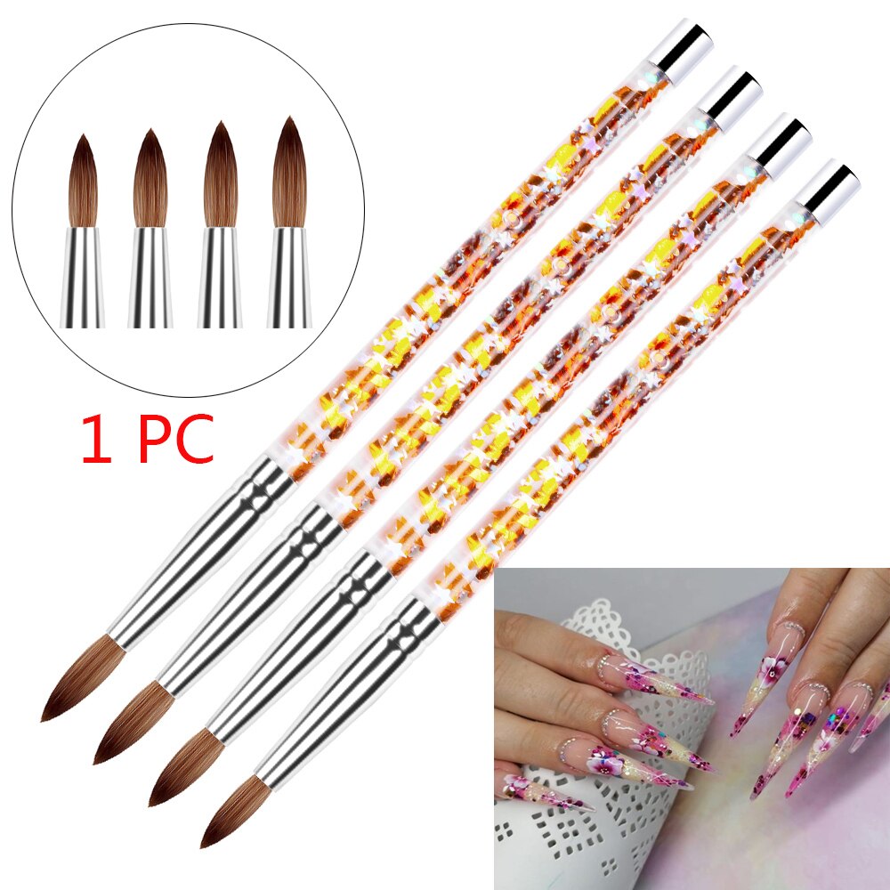 1PC Acrylic Nail Art Brush UV Gel Carving Pen Brush Liquid Powder DIY Nail Drawing Glitter Handle Round Oval Painting Brush