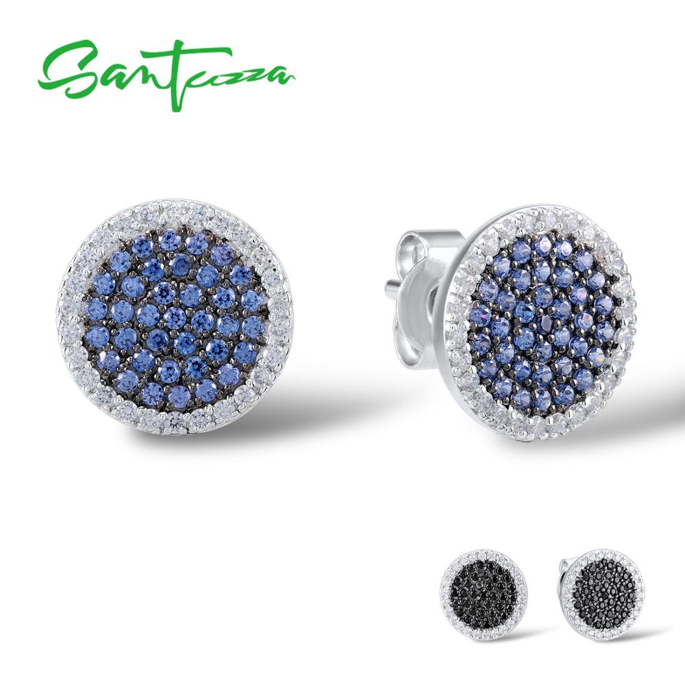 SANTUZZA Silber Schmuck einstellen Für Frauen Blau Schwarz CZ Runde Kreis Ring Ohrringe Anhänger einstellen 925 Sterling Silber Schmuck