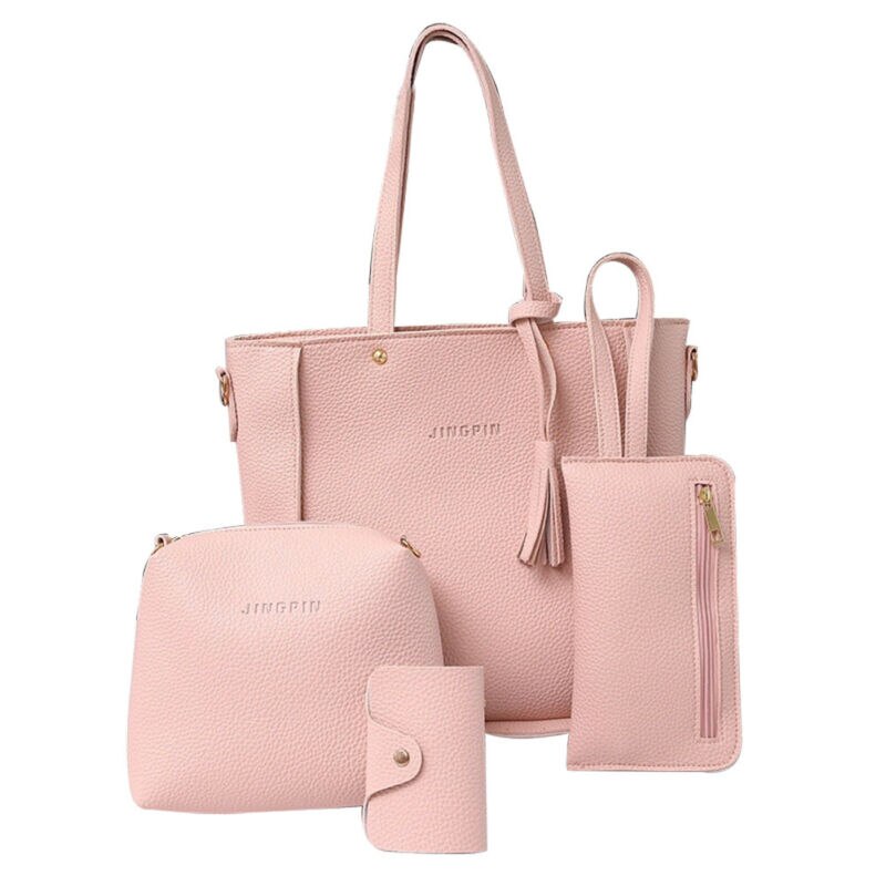 Dame stilfuld kortholder håndtaske crossbody taskesæt billig kvaster pung 4 stk: Lyserød