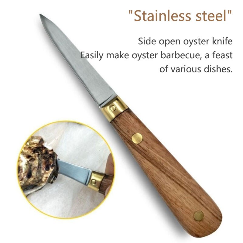 1PC Stainless Steel Wooden Handle Oyster Knife For Seafood Scallop Shucking Knife Shell Opener Tools Oyster Knives 16.5cm