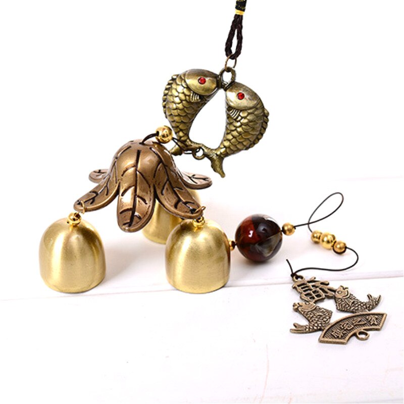1Pcs Antique Wind Chime Copper Yard Garden Outdoor Living Decoration Metal Wind Chimes Outdoor Chinese Oriental Lucky Metal Win: fish