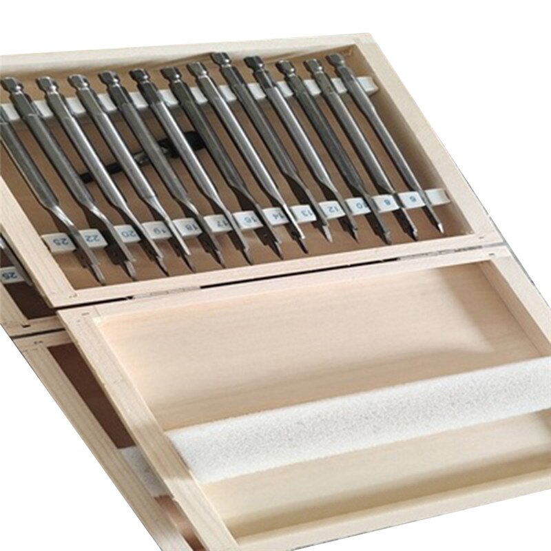 13Pc/Set Flat Drill Long High-carbon Steel Wood Flat Drill Set Woodworking Spade Drill Bits Woodworking Hand Tool 15cm