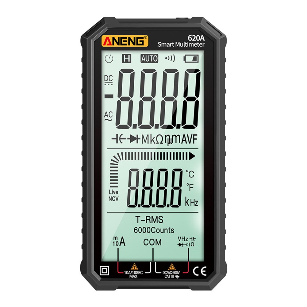 ANENG 620A cyfrowy multimetr AC/DC amperomierz wolt miernik rezystancji miernik Multimetro z termoparą podświetlenie LCD przenośny: czarny