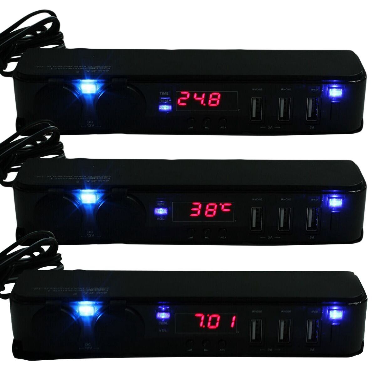 12V Car Cigarette Lighter Socket With LED 12V Socket USB Adapter Charger w/ Car Cigarette Light 150W 5V Charge Car Accessries