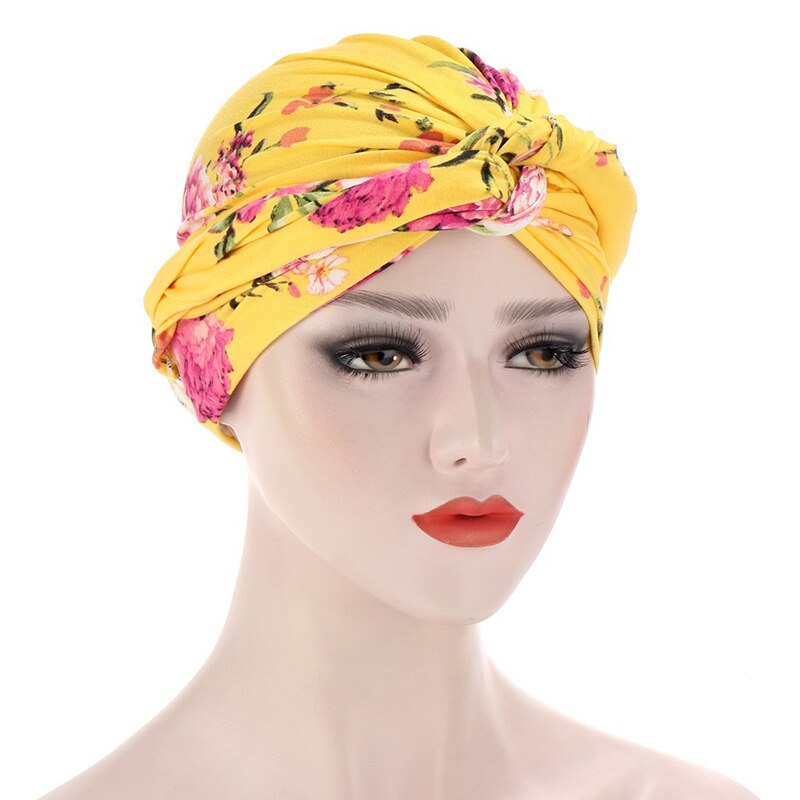 Bohe – Turban de sommeil à volants croisés pour femmes musulmanes, écharpe, bonnet, chapeau, accessoires contre la perte de cheveux: yellow