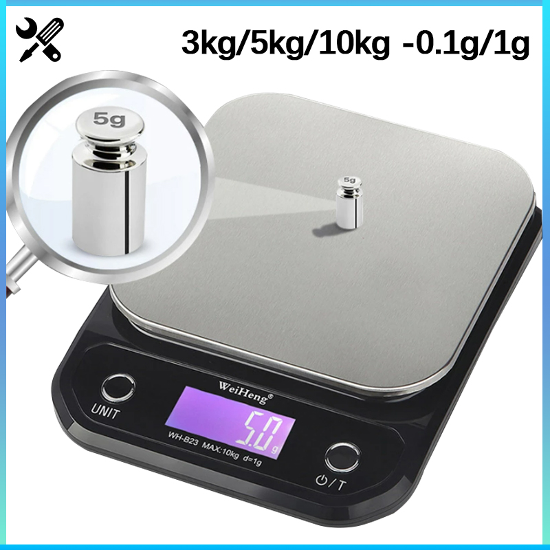 Elektronisk digital köksvåg med hög noggrannhet i rostfritt stål 0.1g/1g 3kg/5kg/10kg bakgrundsbelysning för matlagning