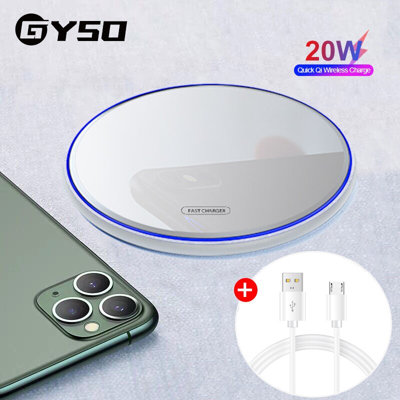 GYSO 20W szybka bezprzewodowa ładowarka Qi dla iPhone 11 zawodowiec X/XS Max XR 8 plus bezprzewodowa ładowarka USB dla Samsung S9 S10 S20 uwaga 9 8: 20W biały