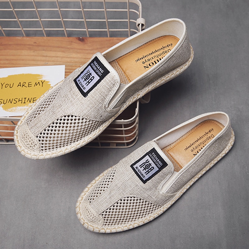 Chaussures d'été en maille respirante pour hommes, souliers de pêcheur décontractés, absorbant la sueur, chaussures de conduite en toile de lin à enfiler,