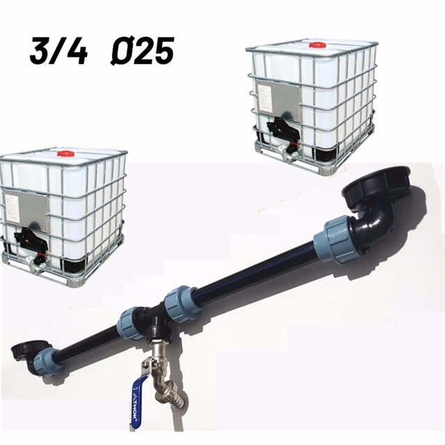 For IBC Adapter Connection Lever Set For 2 Tanks Outlet Tee Connector+Tap Valve IBC Ton Barrel Garden Tool Set PE Connector: 1