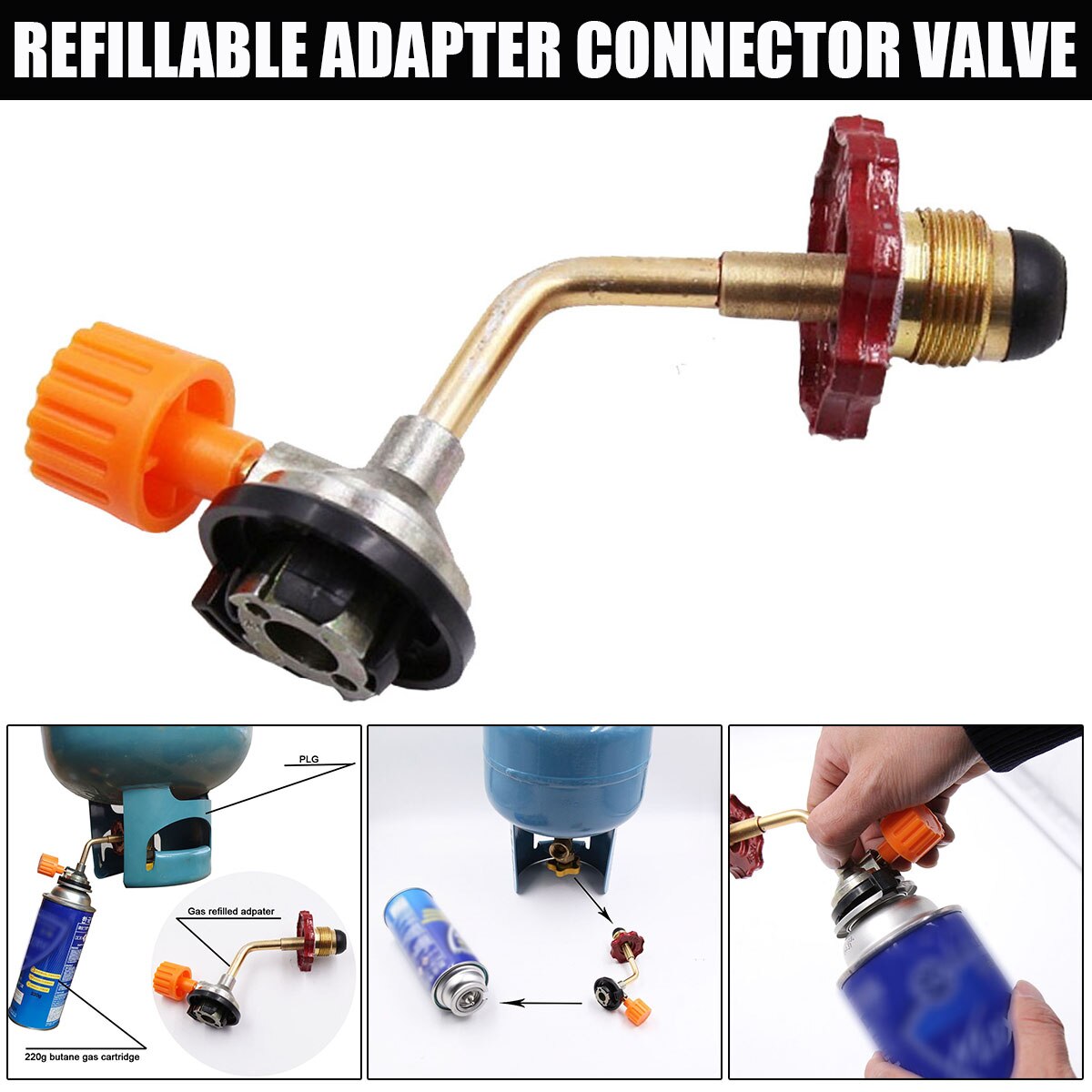 Utomhus camping gas butan cylinder tank påfyllning kontakt adapter ventil laddning påfyllningsbar adapter butan cylinder tillbehör