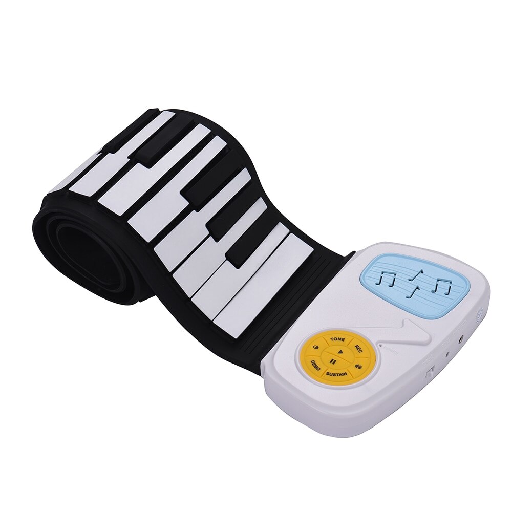 Portable 49-Key Silicon Electronic Keyboard Roll-Up Piano Built-in Speaker With Cartoon Sticker for Children Kids