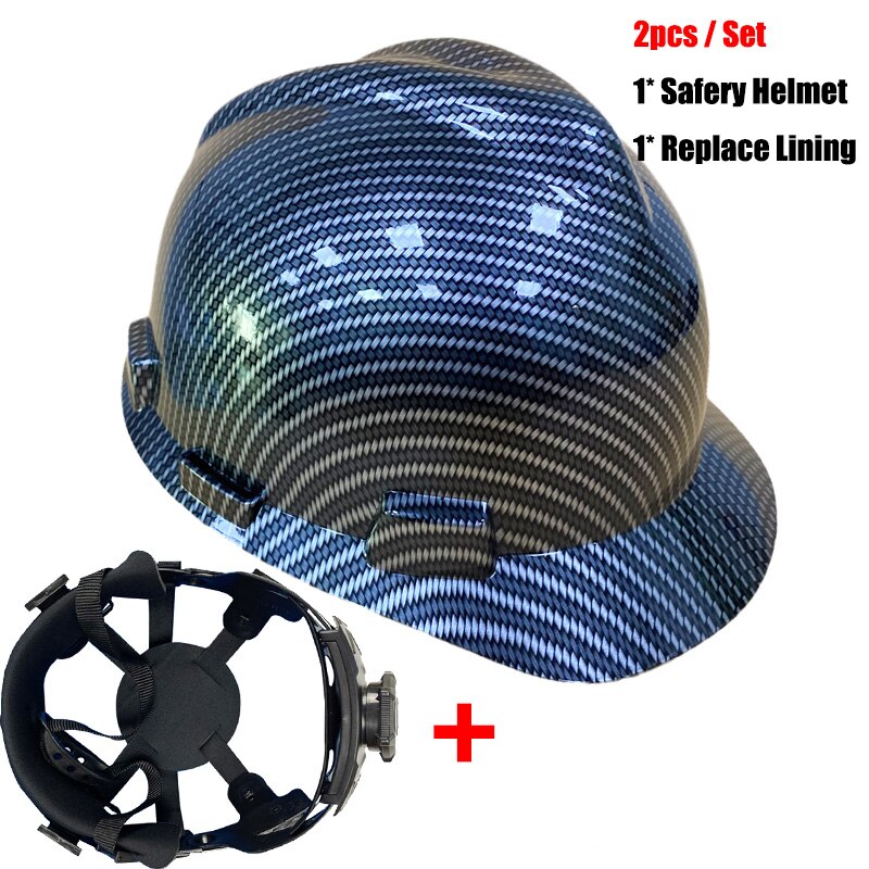 2pcs/set CE ABS Safety Helmet Carbon Fiber Construction V Gard Hard Hat with Lining Protective Helmets Work Cap Headwear: Bright Black B