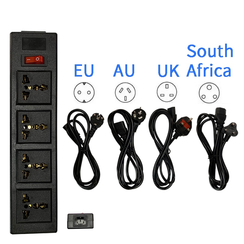 universell 4- -biter stikkontakt  c14 -kontakt med bryter oss au uk italia sør-afrika india pdu-kontakt med  c13 strømkabler 1.5m