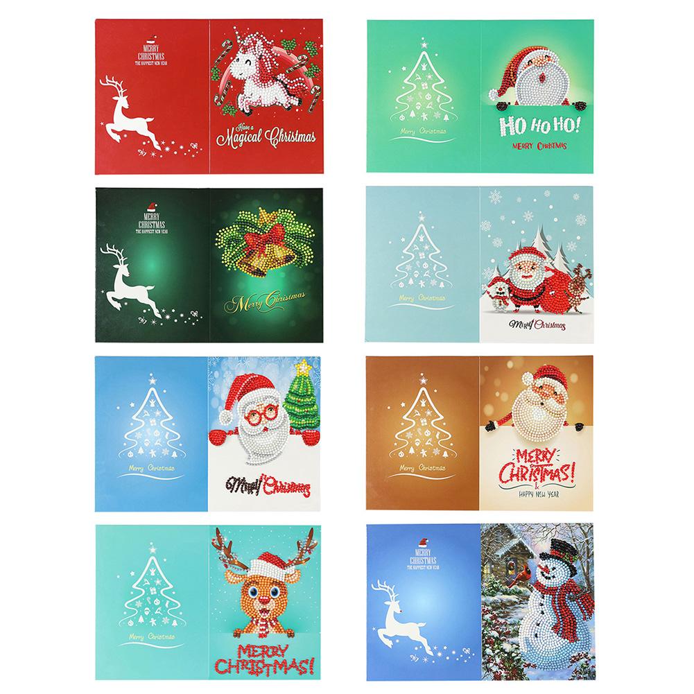 5D Diy Speciale Vormige Diamant Schilderen Kaart Kerst Xmas Verjaardag Festival Card Kerstman Ansichtkaarten 4/8 /12 Pcs: 8pcs Xmas 07