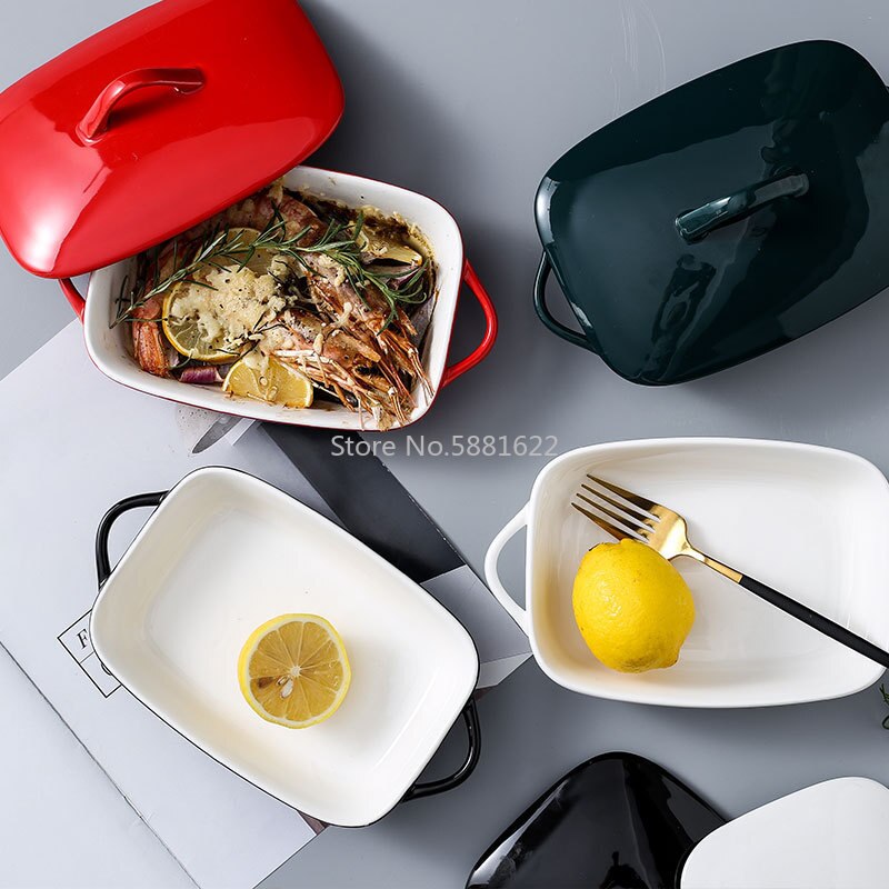 Mikrowelle Ofen sicher Keramik Backen Platte mit Startseite Porzellan Familie Käse Kasserolle Kochen Schüssel mit Deckel