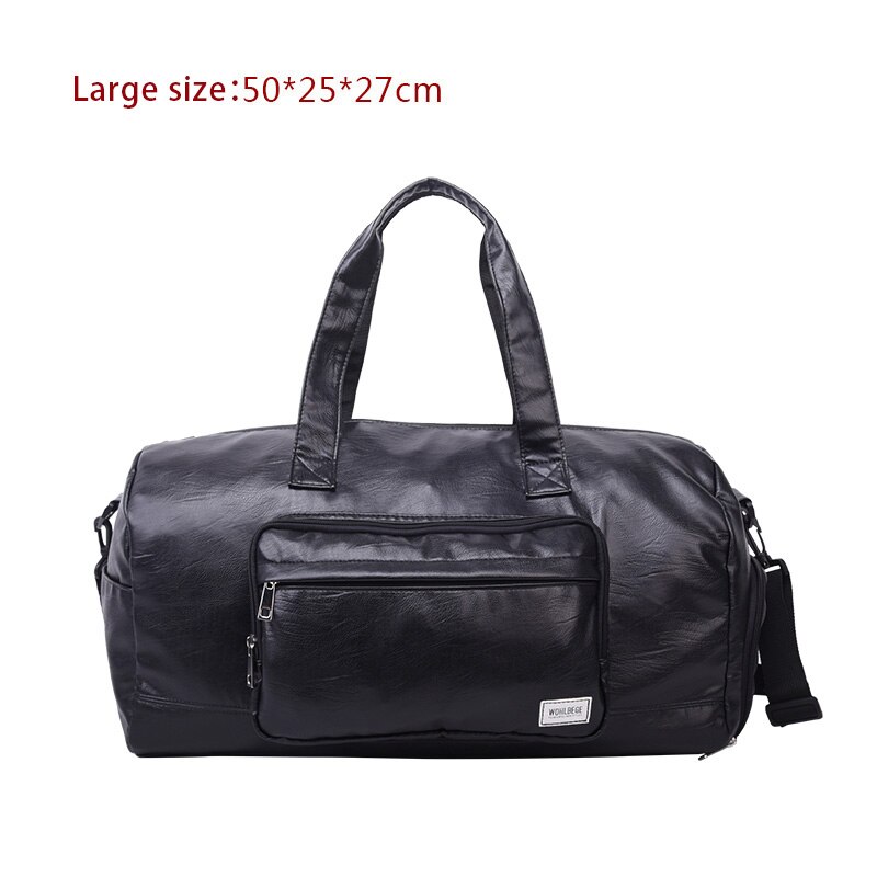 Men Travel Duffle Bag Women Travel Hand Luggage Bag PU Leather Waterproof Sports Gym Bag Large Capacity Weekend Handbag: BlackE