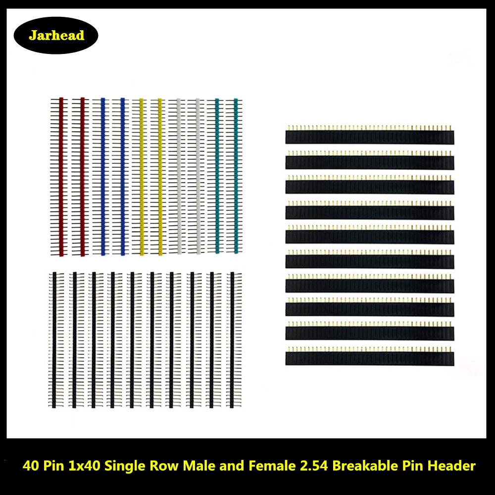 40 Pin 1x40 Single Row Male and Female 2.54 Breakable Pin Header PCB JST Connector Strip for Arduino Black