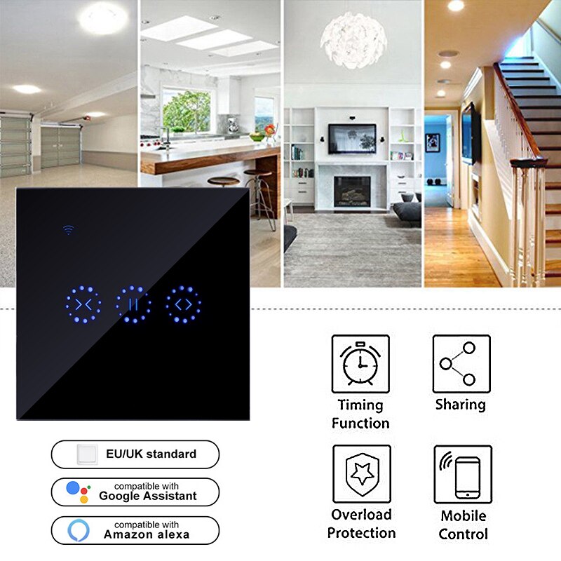 Smart Home WiFi Electric Touch Blinds Curtain Switch Ewelink APP Voice Control