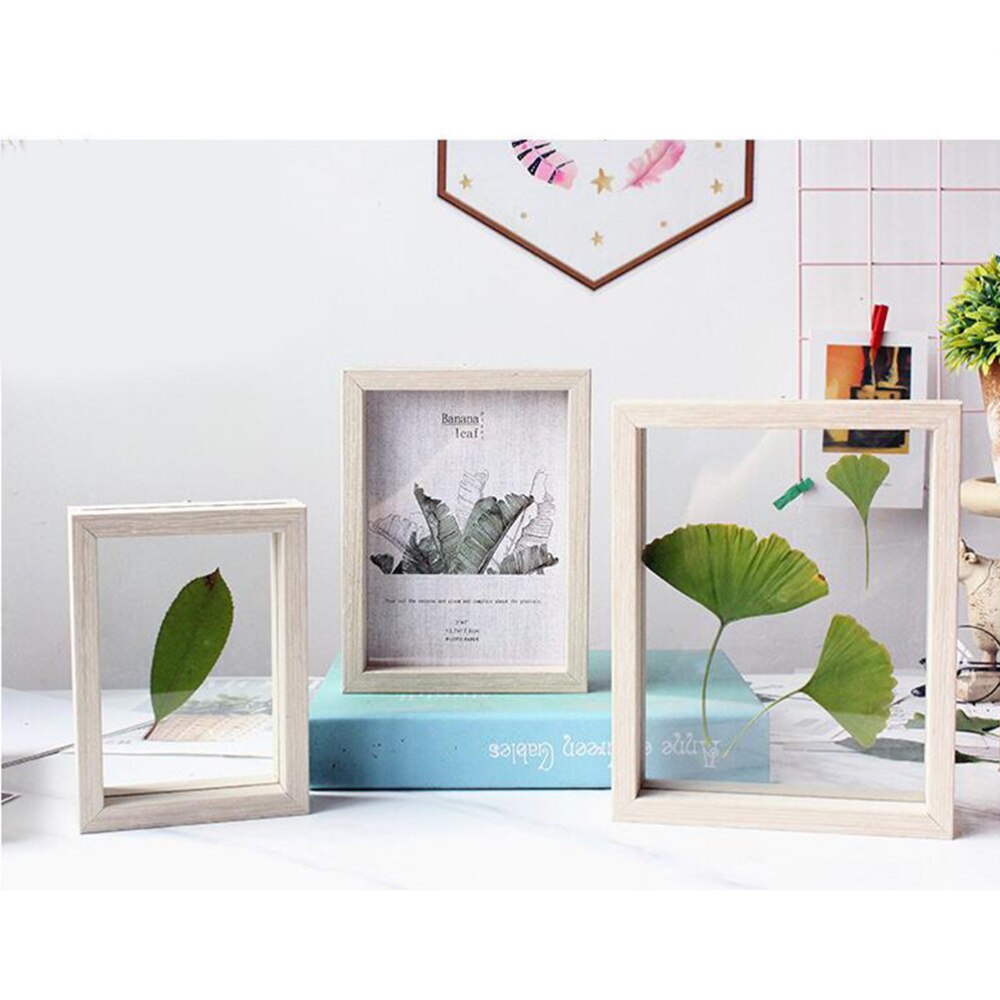 6 Inches Plant Dried Flower Leaves Specimen Box Double Sided Glass Photo Frame Wooden Table Decoration with Original Ph