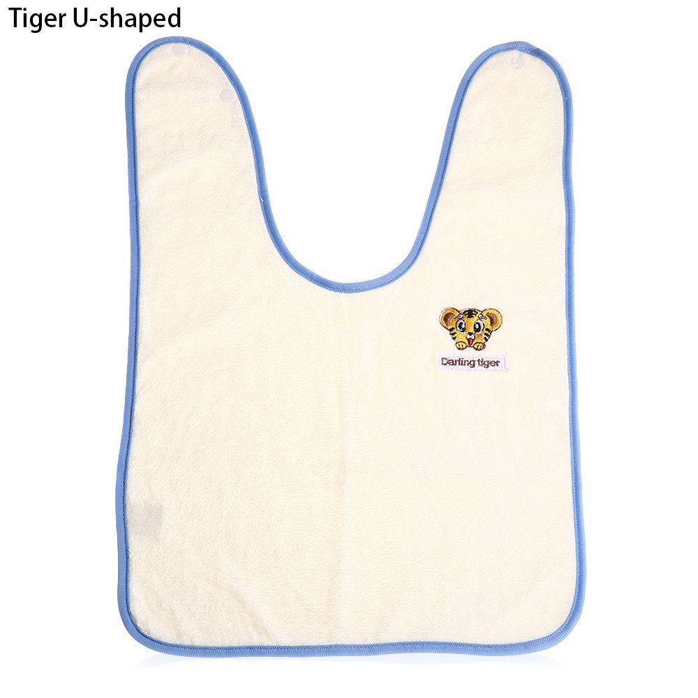 Scarf Bandana Cartoon Embroidery Double Sided Thicken Portable Baby Stuff Baby Bibs Newborns Burp Cloths Wash Towel: Tiger U-shaped