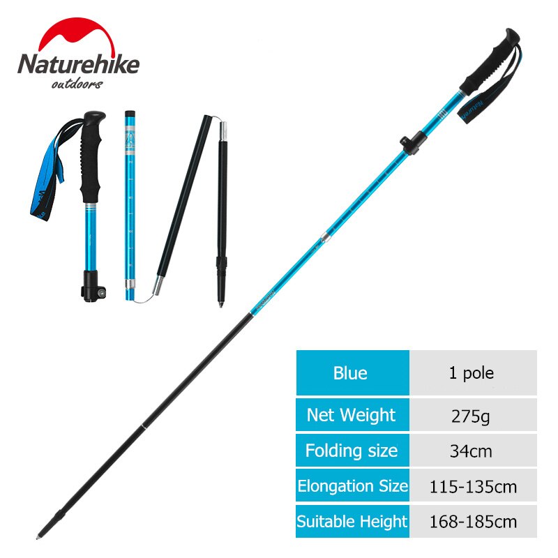 Naturehike Trekking Poles Folding Hiking Stick Collapsible Hiking Poles Trekking Stick Walking Poles Nordic Walking Sticks: Blue - 1 pole