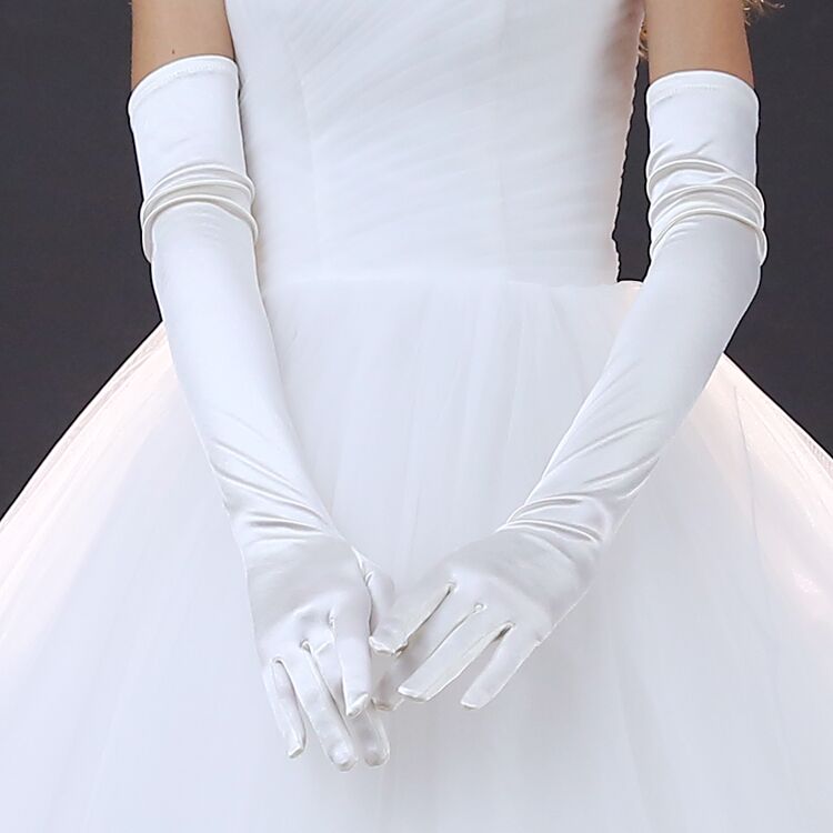 Elbow Length Long Woman Wedding Gloves Finger White Satin Dance Party Accessories