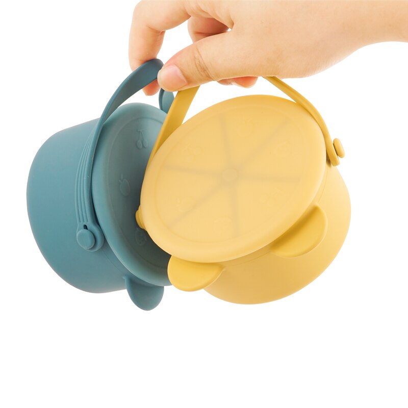 Draagbare Kawaii Cartoon Bear Shape Baby Siliconen Snack Cup Voeden Effen Voedsel Opbergdoos Container Met Deksel Baby Sutff
