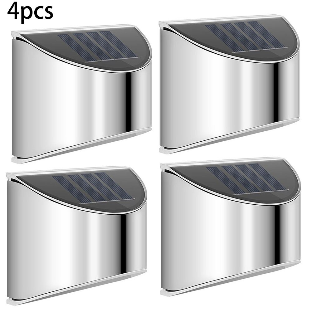 2/4Pcs Led Zonne-energie Rvs Hek Verlichting Muur Stap Patio Tuin Landschap Stap Stair Dekverlichting balkon Hek Sola: 4PCS