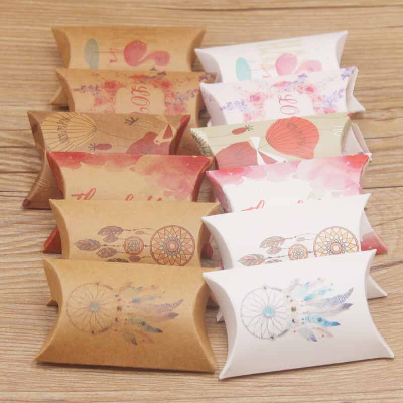 10Pcs Kraft Papier Doos Kussen Vorm Snoep Wedding Favor Supplies Dozen