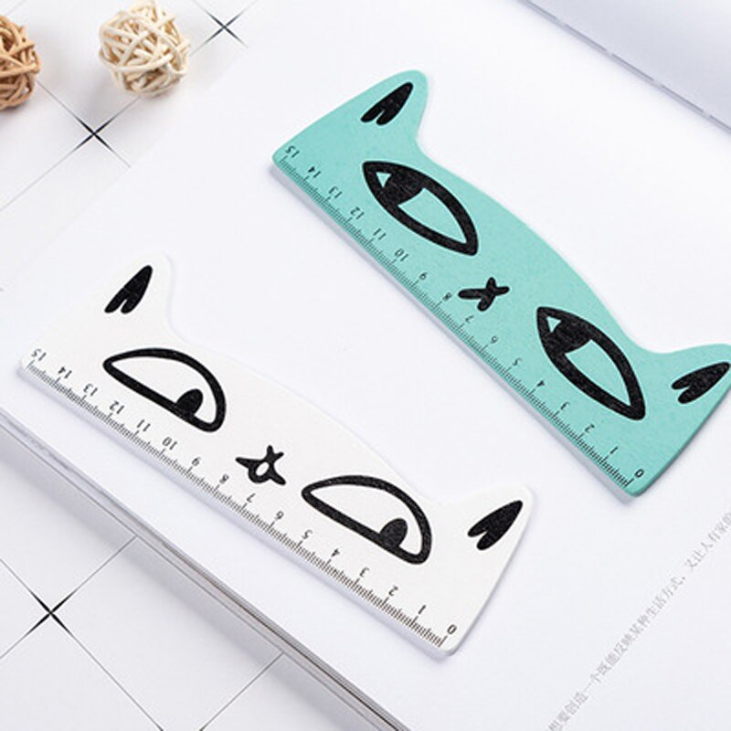 15cm Kawaii Cartoon Cat Wooden Ruler Parallel School Straight Ruler for Painting Drawing Korean Sdudent Office Stationery Tool