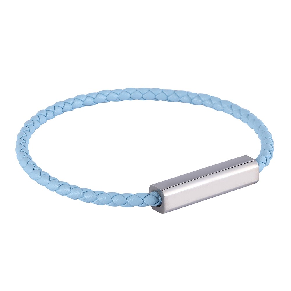 Blått läderarmband män rostfritt stål magnetlås handgjorda män armband armband flätat läderarmband  bb0623