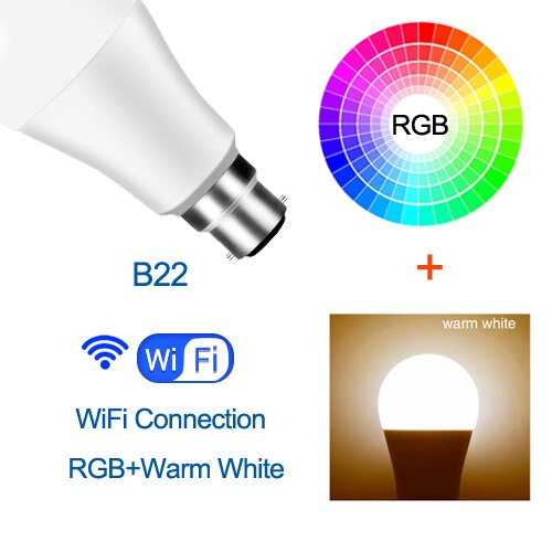 B22 Smart Led Lamp E27 RGBW 15W WiFi Lamp Bluetooth 4.0 Smart Lamp RGB + Wit Kleur Veranderen Dimbare AC85-265V Hotel Keuken Lamp: B22 RGBWW WiFi
