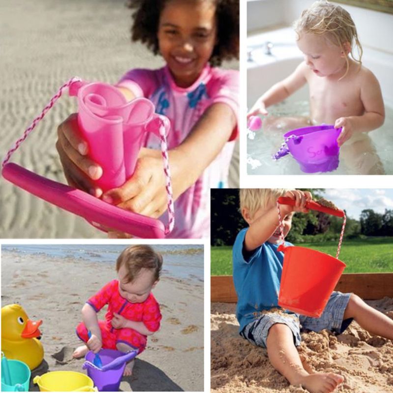 Kinderen Baby Douche Emmer Bad Strand Speelgoed Vouwen Handheld Siliconen Vat Gieten Water Zand Kids 95AE