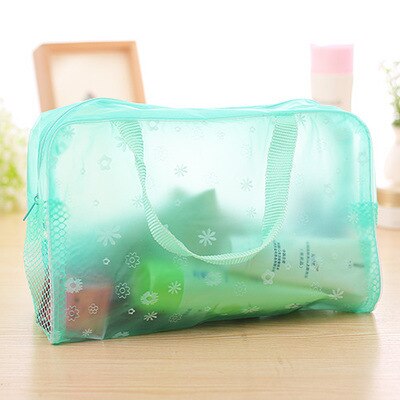 Flower Women Cosmetic Bag Transparent PVC Makeup Bag Case Travel Neceser Small Toiletry Wash Organizer Set Pouch: Light Green