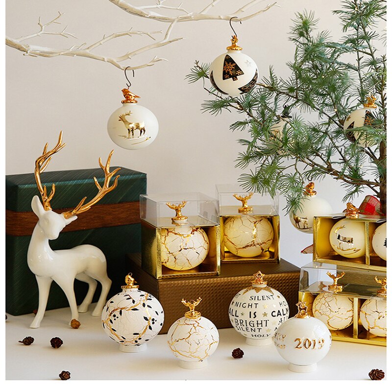 Glas julkula keramiska fest ornament tecknade brev mönster samling hantverk hemdekorationer