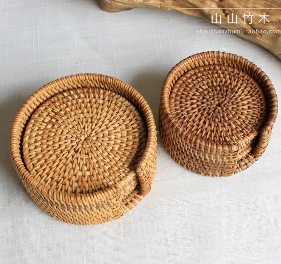 Rotting cup coasters sæt pot pad bordmåtte 6 størrelser porta copos placemats boligindretning vintage bambus håndlavet