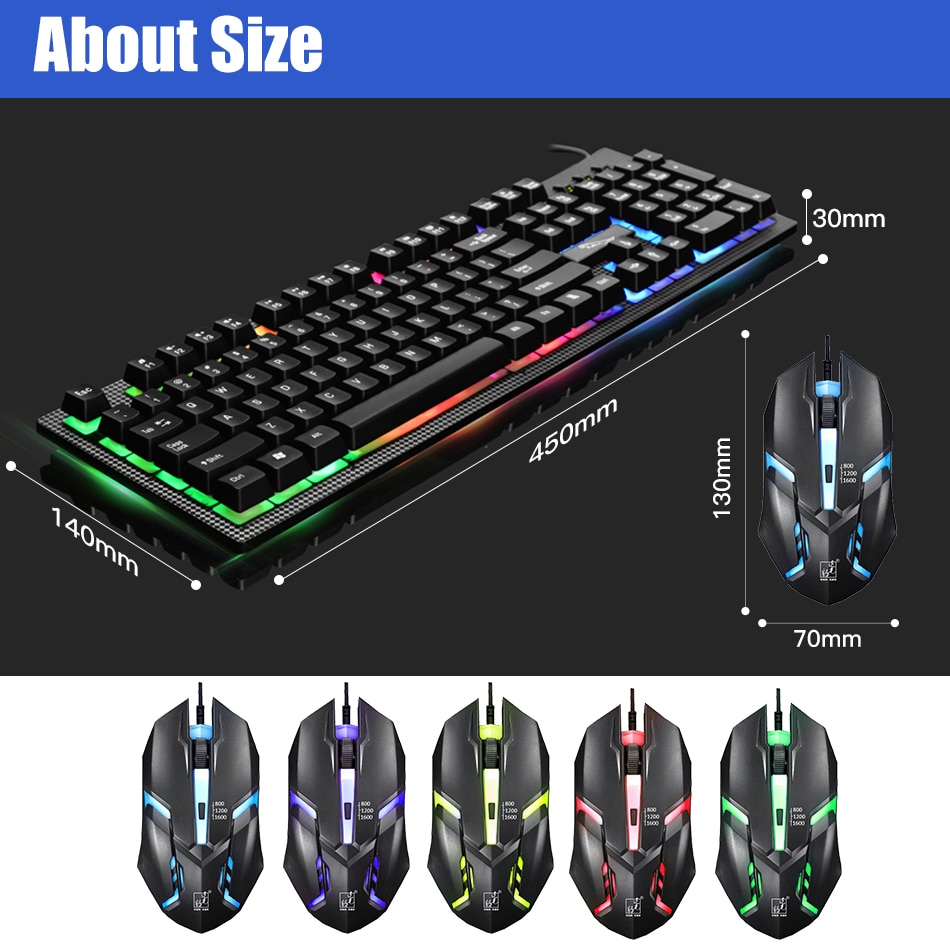 Wired Keyboard and Mouse Combo RGB Backlight Gaming Game USB Wired PC Gamer Keyboard Mouse Mice Set Black /White