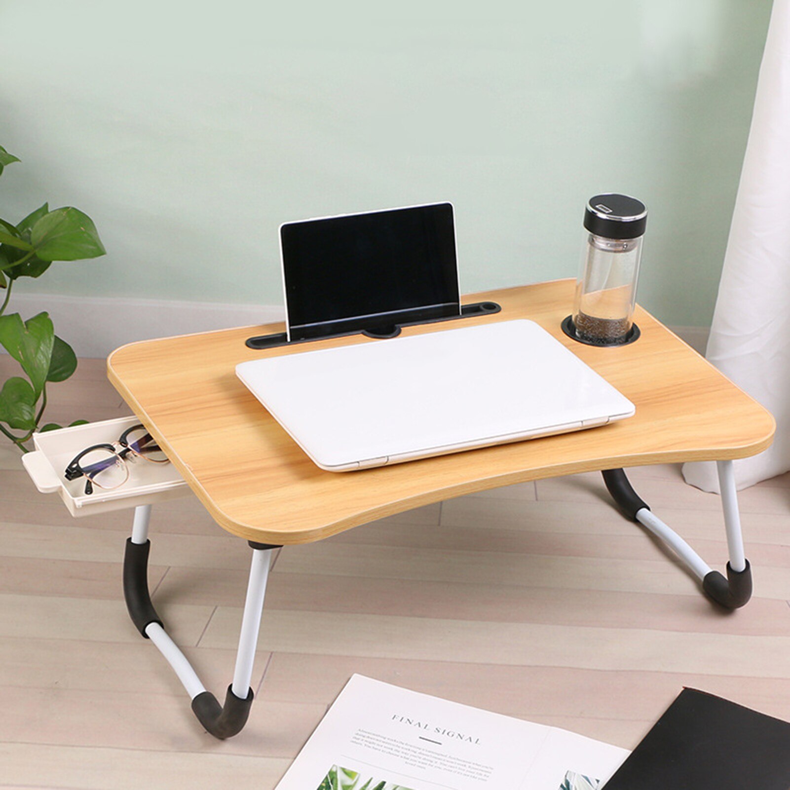Laptop Desk Foldable Bed Table Portable Multi-Function Lap Bed Tray Table with Storage Drawer and Cup Slot for Sofa, Bed