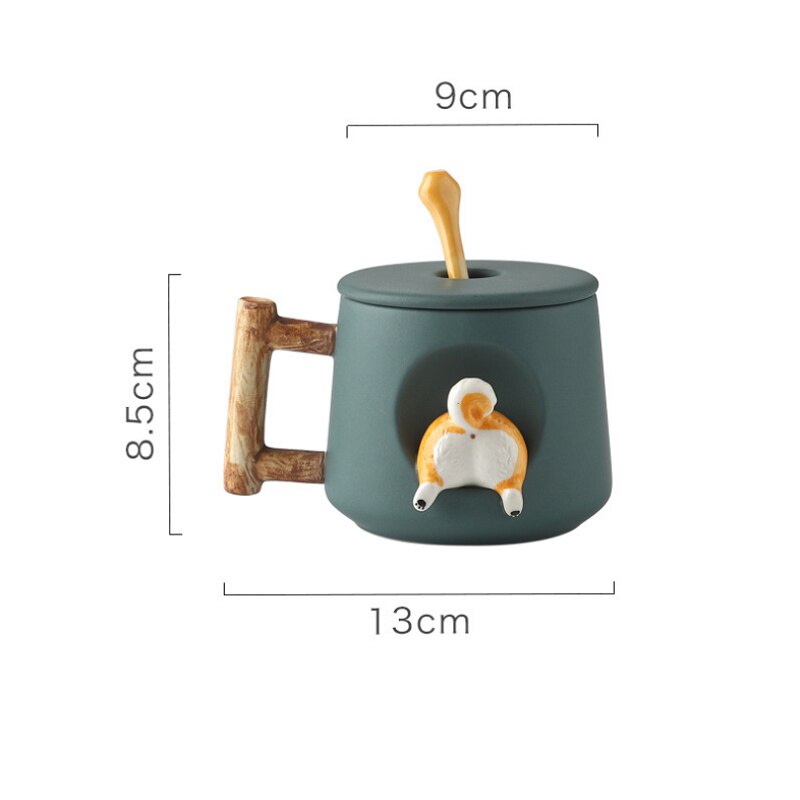 Cartoon Ceramic Mug Cute 3D Shiba Inu Dog Spoon Milk Tea Coffee Cup