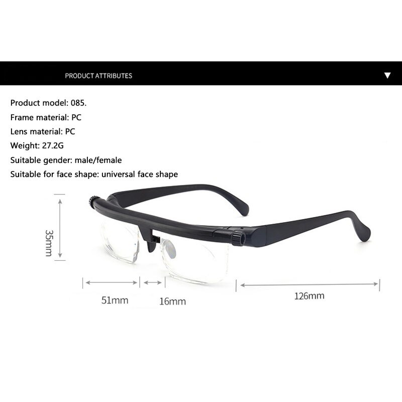 Verstelbare Leesbril Bijziendheid Bril-6D Tot + 3D Variabele Lens Correctie Verrekijker Vergrootglas