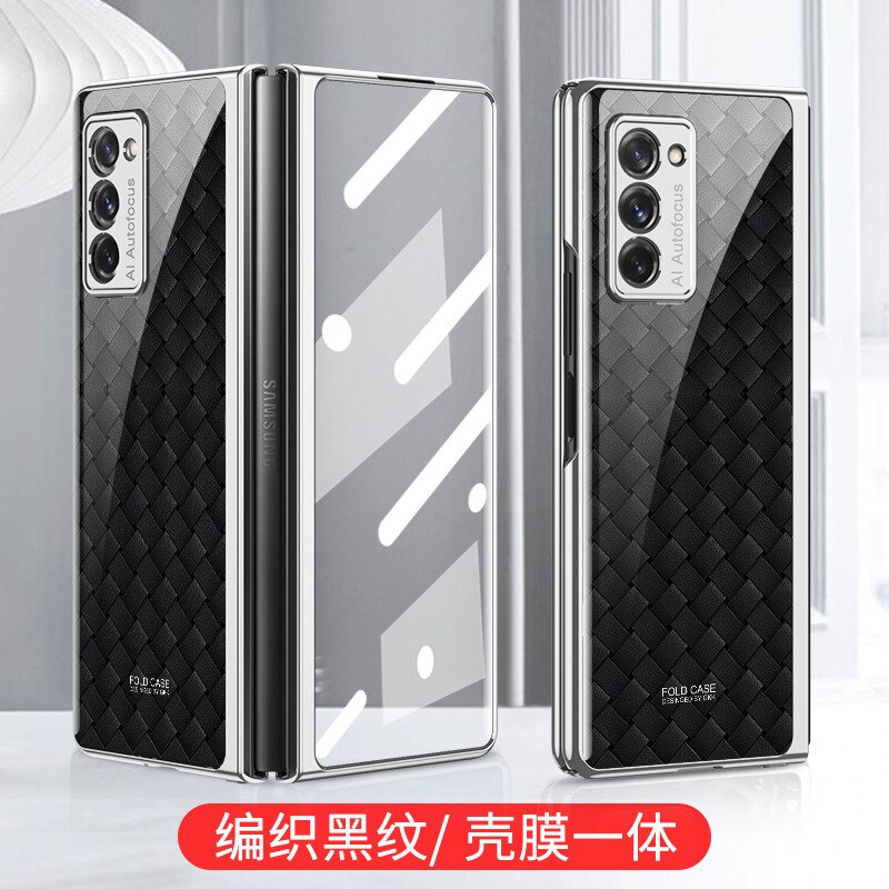Tempered Glass Case for Samsung Galaxy Z Fold 2 5G Cover All-inclusive Luxury HD Front Glass Shell for Samsung Z Fold 2 Case: wave black