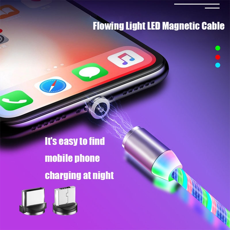 Lasaie Bunte Fließende Licht LED Magnetische Kabel Mikro USB Typ C Kabel Schnelle Ladung Magnetische Ladegerät Kabel für iPhone Xiaomi